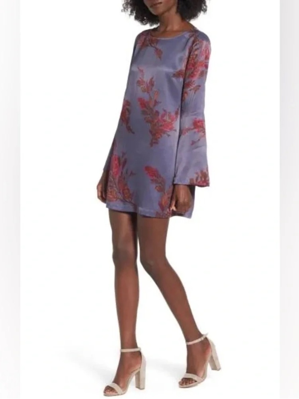 Leith size large gorgeous mini dress purple burgundy floral satin feel business